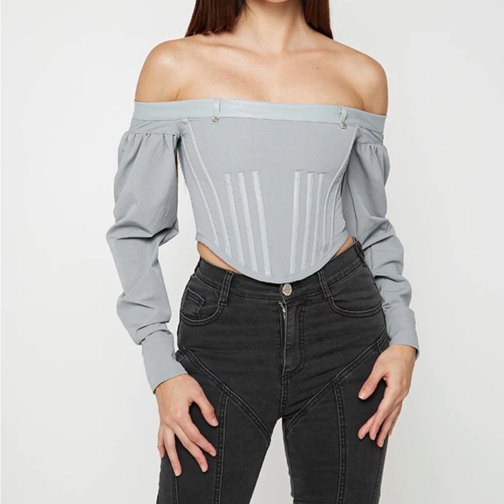 Stone Grey Off The Shoulder Top
